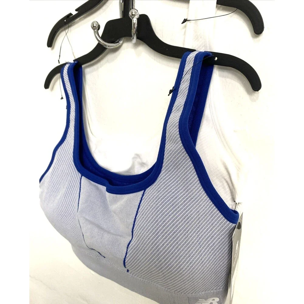 New Balance Sport Bra Size L 2 Pack Ble White Padded Pullover Stretch
